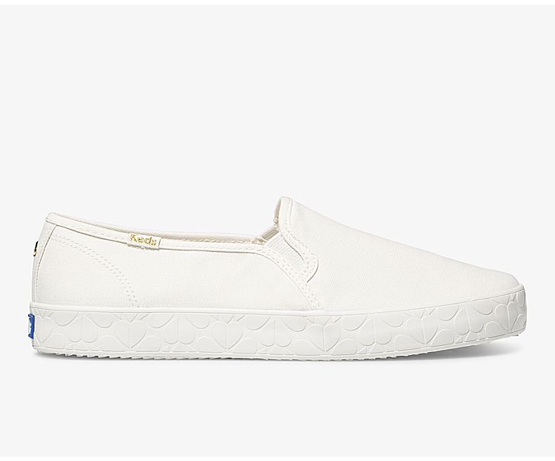 Keds Womens White Slip On Shoes - Keds X Kate Spade New York Double Decker Logo Foxing 736NKGMDF